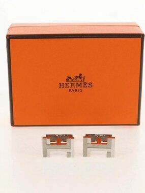 HERMES H Cuffs metal Silver